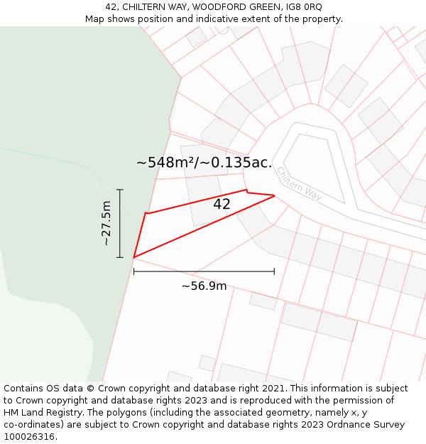 42, CHILTERN WAY, WOODFORD GREEN, IG8 0RQ: Plot and title map