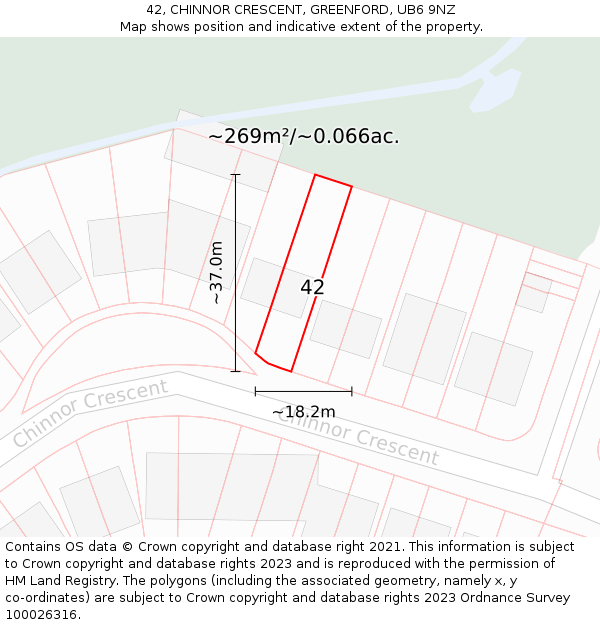 42, CHINNOR CRESCENT, GREENFORD, UB6 9NZ: Plot and title map