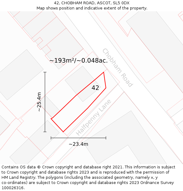 42, CHOBHAM ROAD, ASCOT, SL5 0DX: Plot and title map