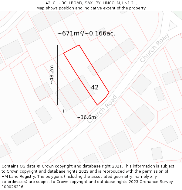 42, CHURCH ROAD, SAXILBY, LINCOLN, LN1 2HJ: Plot and title map