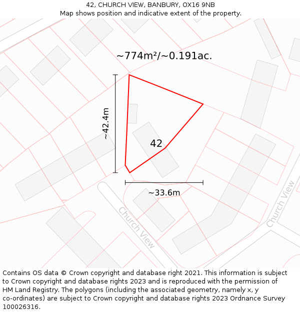 42, CHURCH VIEW, BANBURY, OX16 9NB: Plot and title map