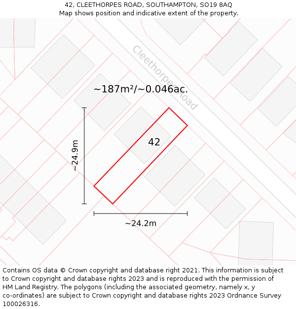 42, CLEETHORPES ROAD, SOUTHAMPTON, SO19 8AQ: Plot and title map