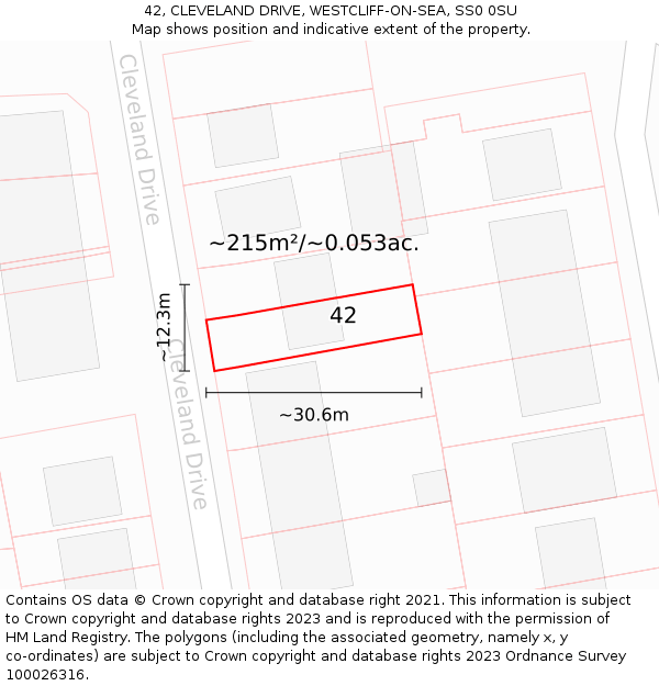 42, CLEVELAND DRIVE, WESTCLIFF-ON-SEA, SS0 0SU: Plot and title map