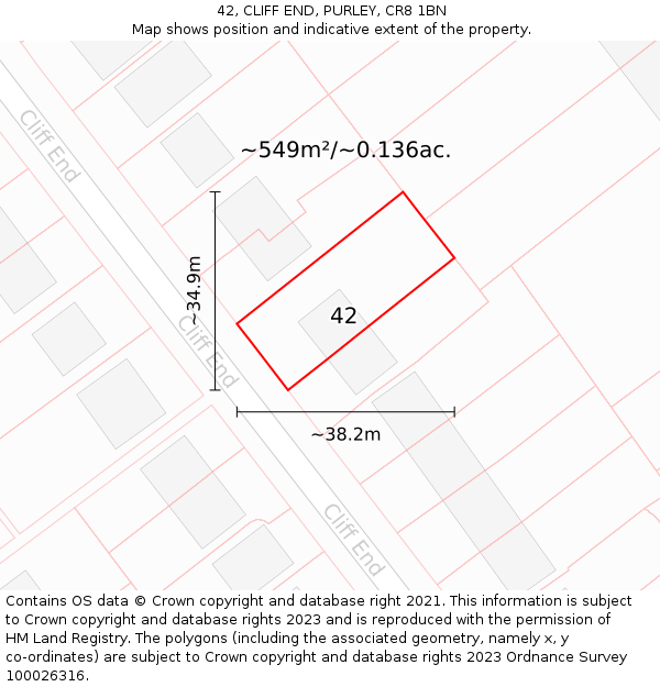 42, CLIFF END, PURLEY, CR8 1BN: Plot and title map