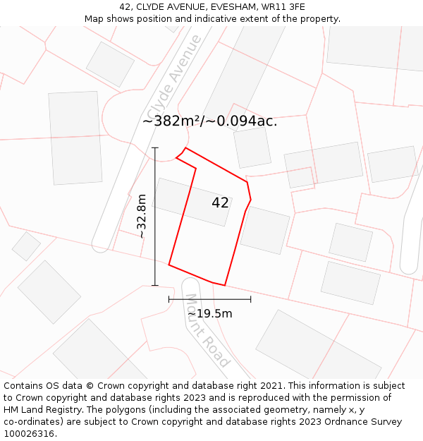 42, CLYDE AVENUE, EVESHAM, WR11 3FE: Plot and title map