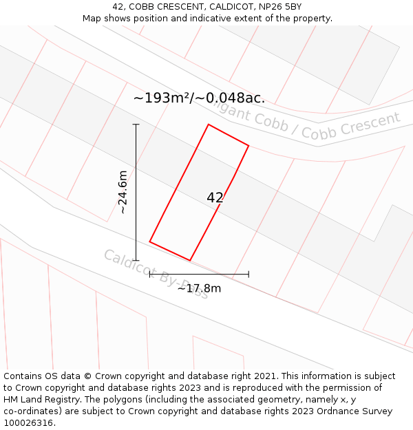 42, COBB CRESCENT, CALDICOT, NP26 5BY: Plot and title map