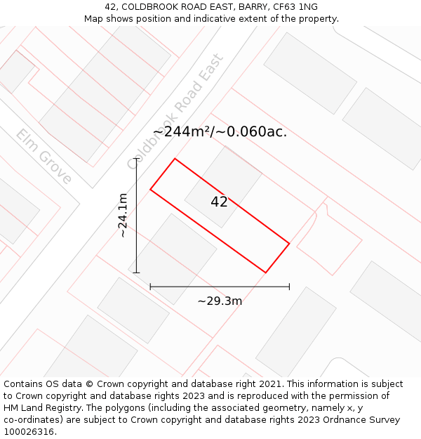 42, COLDBROOK ROAD EAST, BARRY, CF63 1NG: Plot and title map