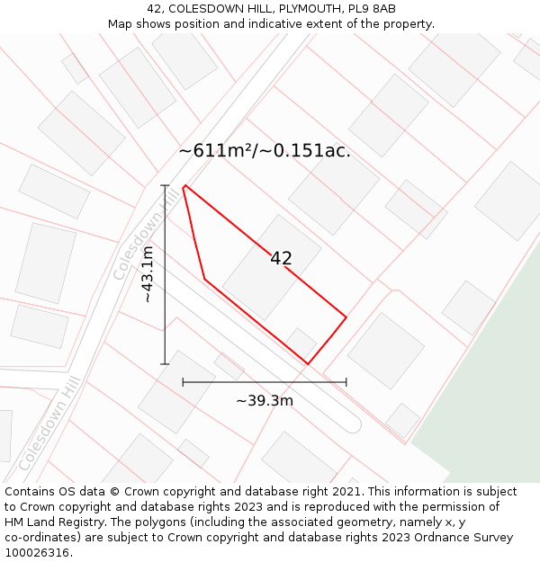 42, COLESDOWN HILL, PLYMOUTH, PL9 8AB: Plot and title map