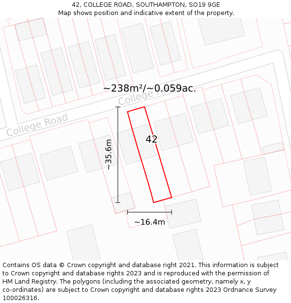42, COLLEGE ROAD, SOUTHAMPTON, SO19 9GE: Plot and title map
