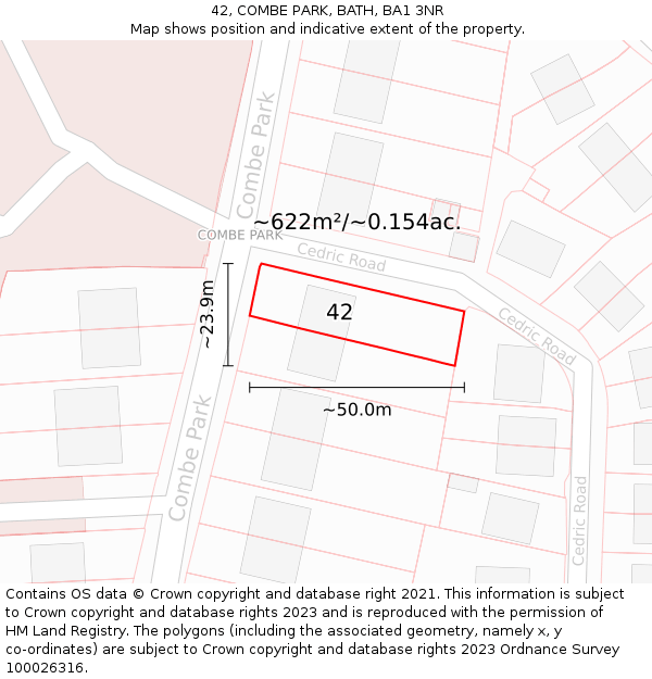 42, COMBE PARK, BATH, BA1 3NR: Plot and title map