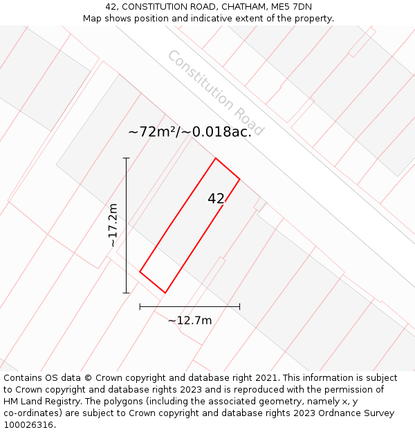 42, CONSTITUTION ROAD, CHATHAM, ME5 7DN: Plot and title map