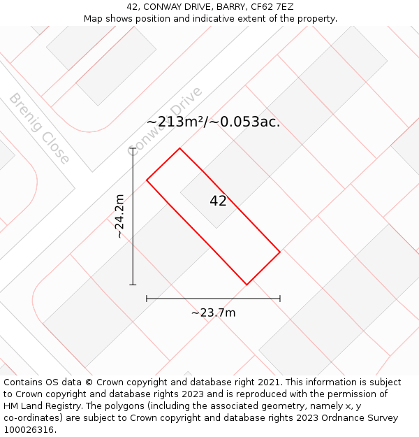 42, CONWAY DRIVE, BARRY, CF62 7EZ: Plot and title map