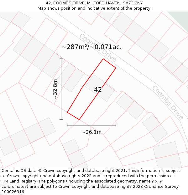 42, COOMBS DRIVE, MILFORD HAVEN, SA73 2NY: Plot and title map