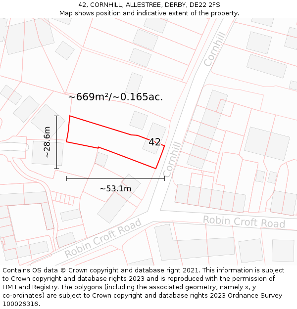 42, CORNHILL, ALLESTREE, DERBY, DE22 2FS: Plot and title map