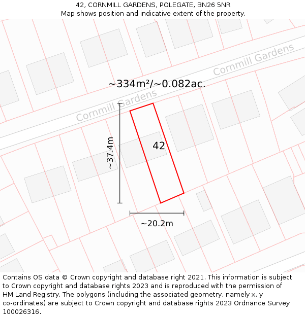 42, CORNMILL GARDENS, POLEGATE, BN26 5NR: Plot and title map