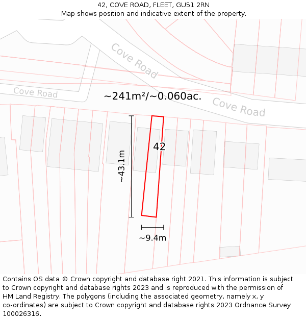 42, COVE ROAD, FLEET, GU51 2RN: Plot and title map
