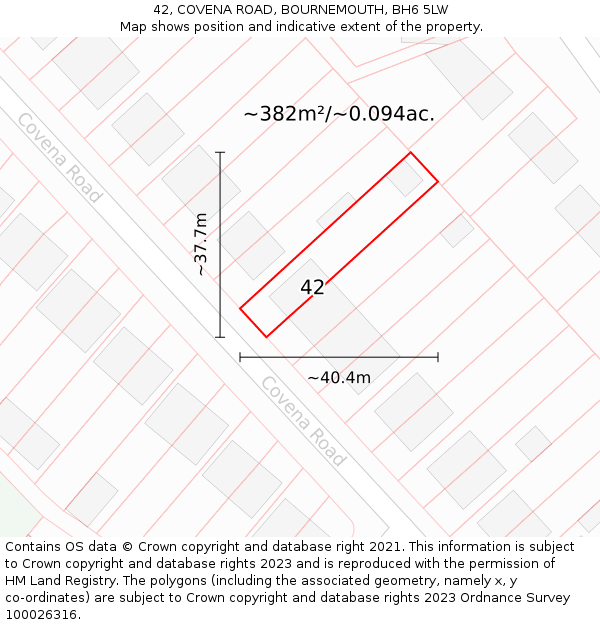 42, COVENA ROAD, BOURNEMOUTH, BH6 5LW: Plot and title map