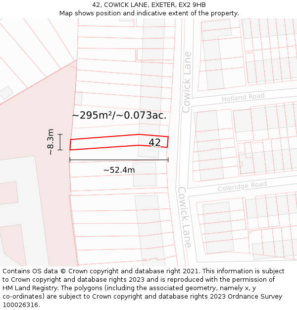 42, COWICK LANE, EXETER, EX2 9HB: Plot and title map