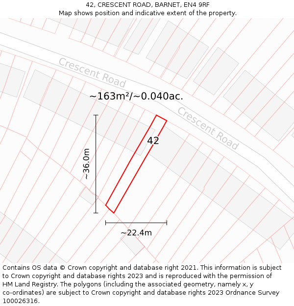 42, CRESCENT ROAD, BARNET, EN4 9RF: Plot and title map