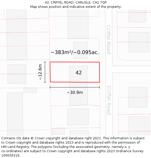 42, CRIFFEL ROAD, CARLISLE, CA2 7QP: Plot and title map