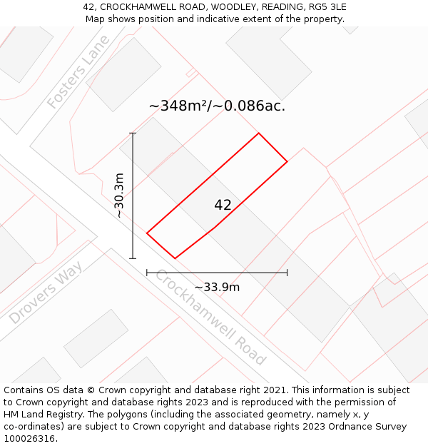 42, CROCKHAMWELL ROAD, WOODLEY, READING, RG5 3LE: Plot and title map