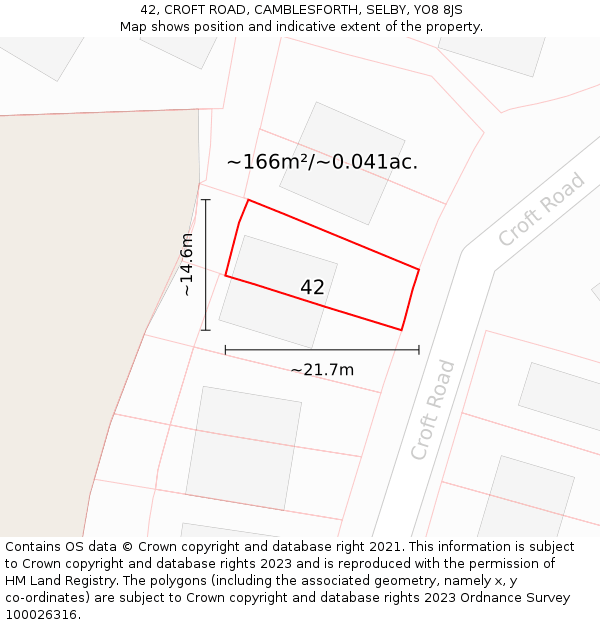 42, CROFT ROAD, CAMBLESFORTH, SELBY, YO8 8JS: Plot and title map