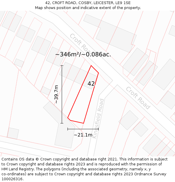 42, CROFT ROAD, COSBY, LEICESTER, LE9 1SE: Plot and title map