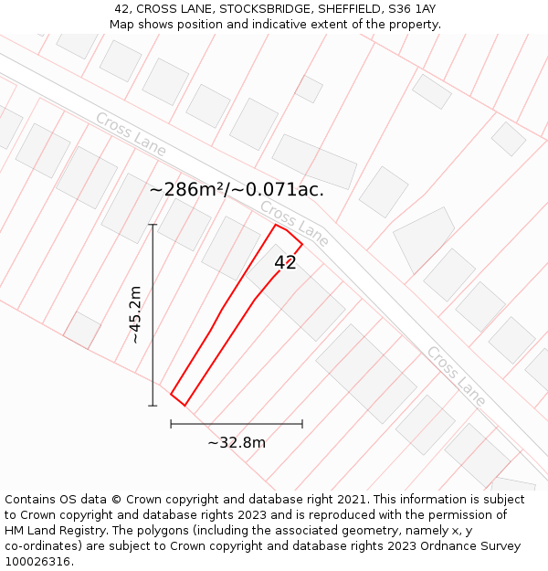 42, CROSS LANE, STOCKSBRIDGE, SHEFFIELD, S36 1AY: Plot and title map