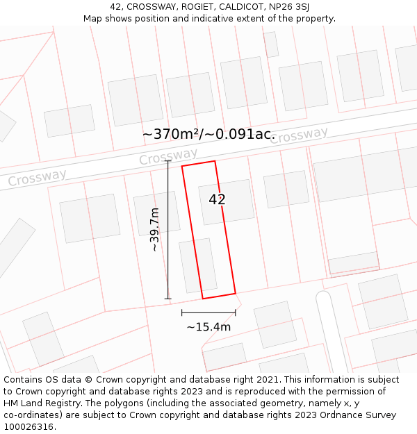 42, CROSSWAY, ROGIET, CALDICOT, NP26 3SJ: Plot and title map