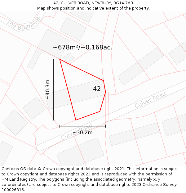 42, CULVER ROAD, NEWBURY, RG14 7AR: Plot and title map