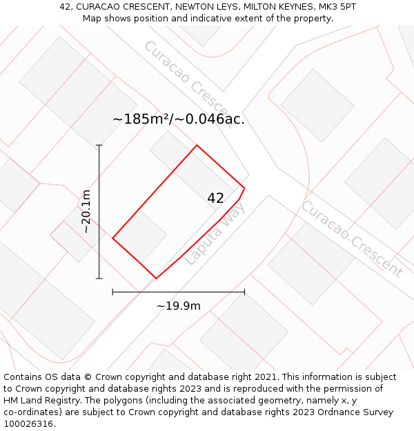 42, CURACAO CRESCENT, NEWTON LEYS, MILTON KEYNES, MK3 5PT: Plot and title map
