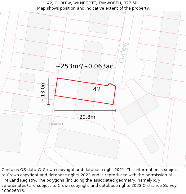 42, CURLEW, WILNECOTE, TAMWORTH, B77 5PL: Plot and title map
