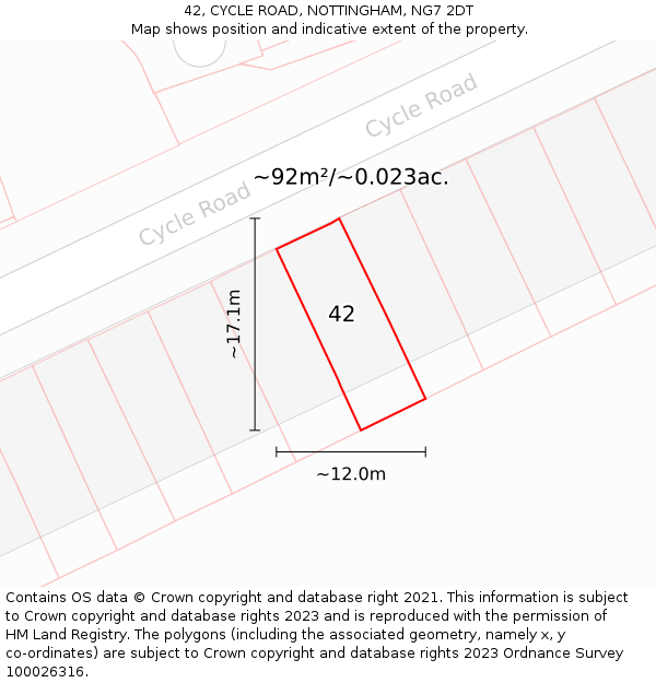 42, CYCLE ROAD, NOTTINGHAM, NG7 2DT: Plot and title map