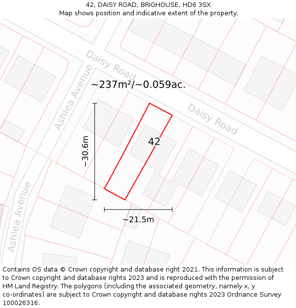 42, DAISY ROAD, BRIGHOUSE, HD6 3SX: Plot and title map
