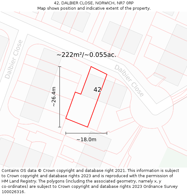 42, DALBIER CLOSE, NORWICH, NR7 0RP: Plot and title map