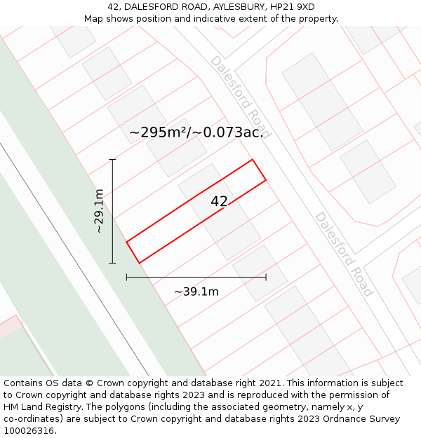 42, DALESFORD ROAD, AYLESBURY, HP21 9XD: Plot and title map