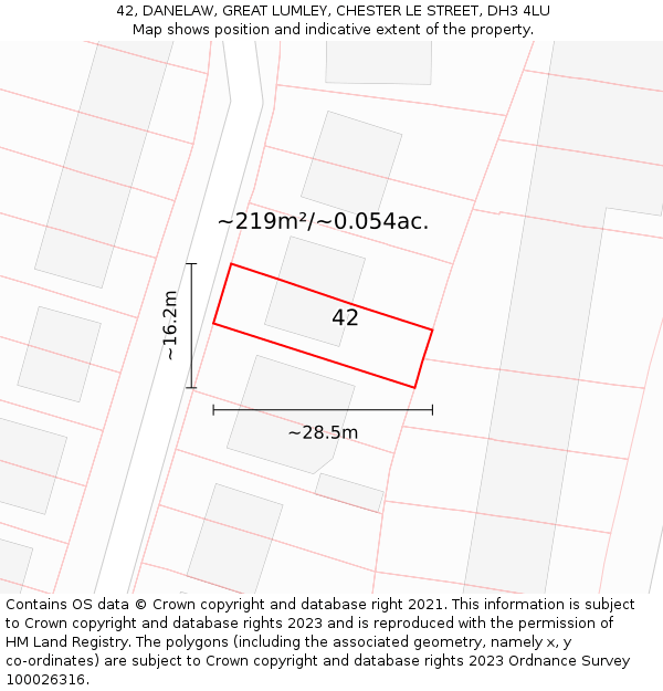 42, DANELAW, GREAT LUMLEY, CHESTER LE STREET, DH3 4LU: Plot and title map