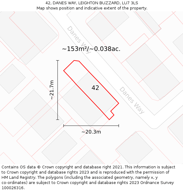 42, DANES WAY, LEIGHTON BUZZARD, LU7 3LS: Plot and title map