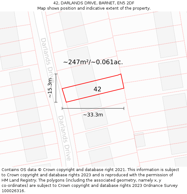 42, DARLANDS DRIVE, BARNET, EN5 2DF: Plot and title map
