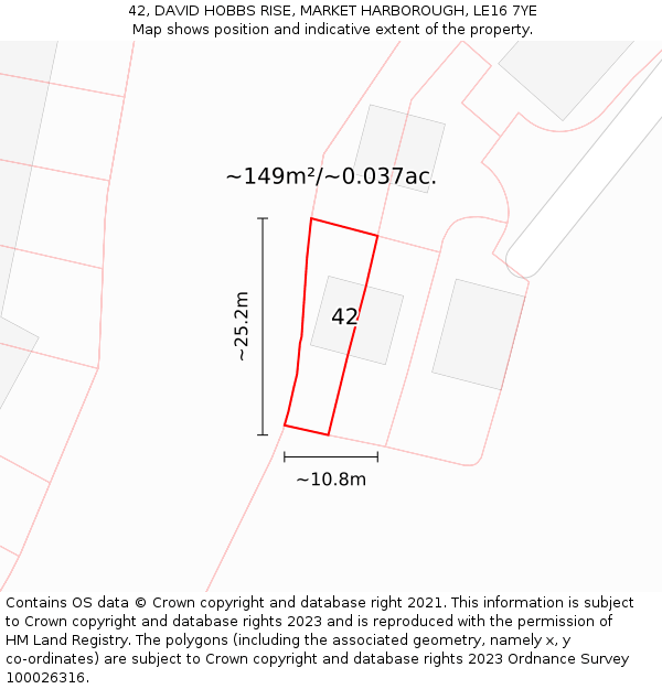 42, DAVID HOBBS RISE, MARKET HARBOROUGH, LE16 7YE: Plot and title map