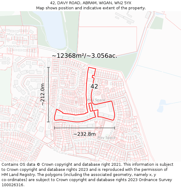 42, DAVY ROAD, ABRAM, WIGAN, WN2 5YX: Plot and title map