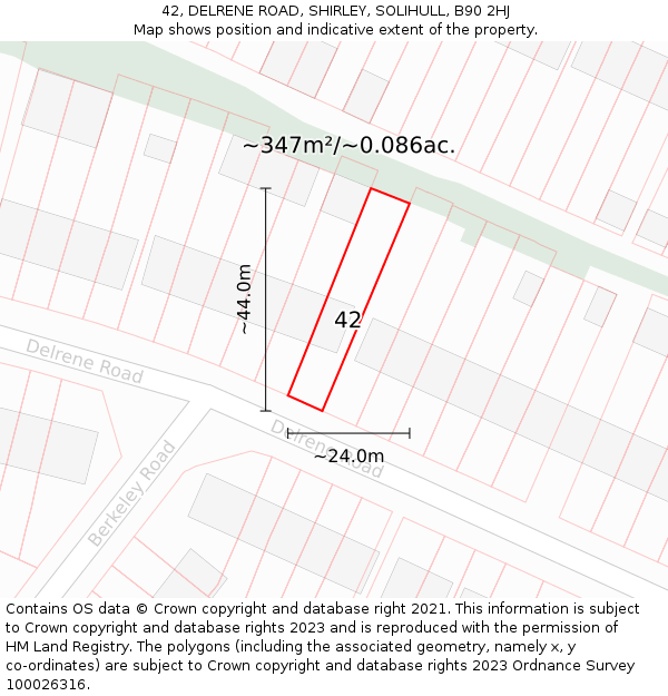 42, DELRENE ROAD, SHIRLEY, SOLIHULL, B90 2HJ: Plot and title map