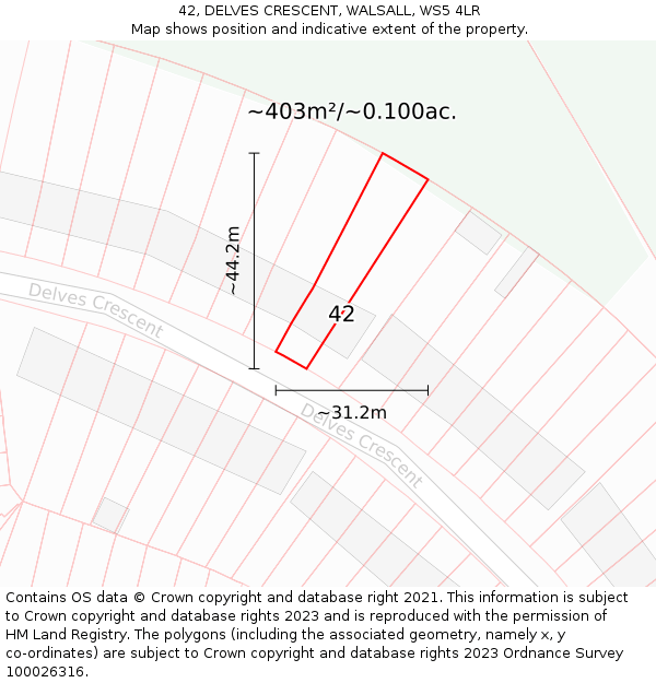 42, DELVES CRESCENT, WALSALL, WS5 4LR: Plot and title map