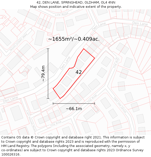 42, DEN LANE, SPRINGHEAD, OLDHAM, OL4 4NN: Plot and title map