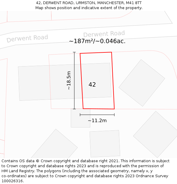42, DERWENT ROAD, URMSTON, MANCHESTER, M41 8TT: Plot and title map