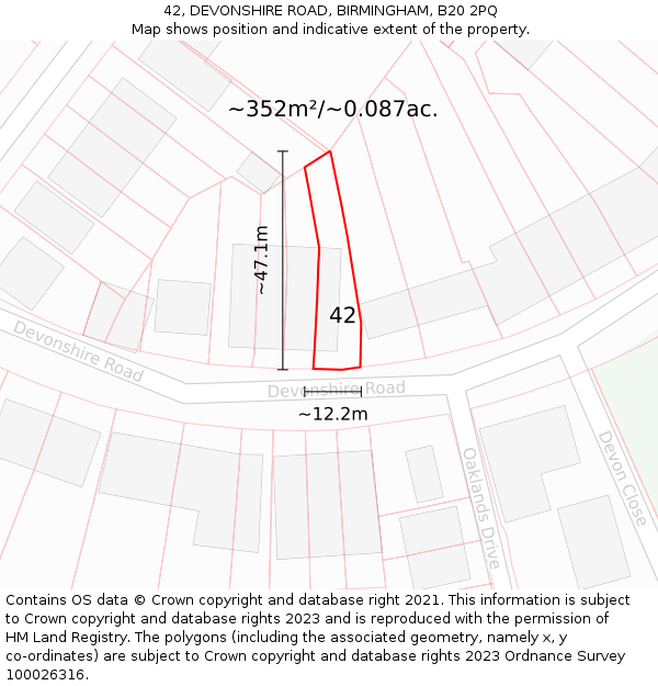 42, DEVONSHIRE ROAD, BIRMINGHAM, B20 2PQ: Plot and title map