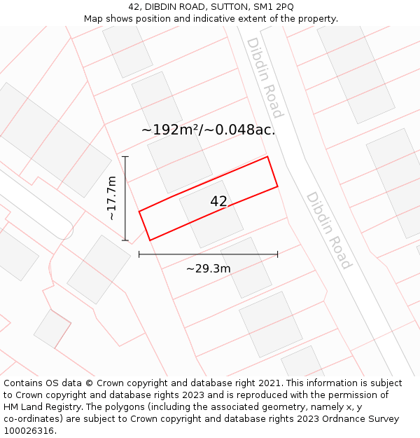 42, DIBDIN ROAD, SUTTON, SM1 2PQ: Plot and title map