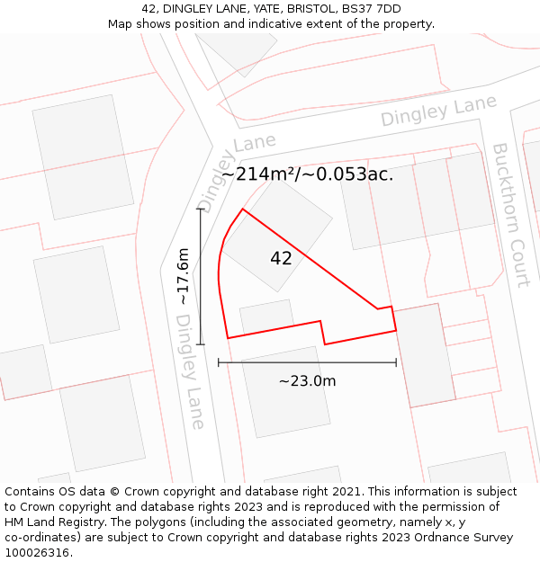 42, DINGLEY LANE, YATE, BRISTOL, BS37 7DD: Plot and title map
