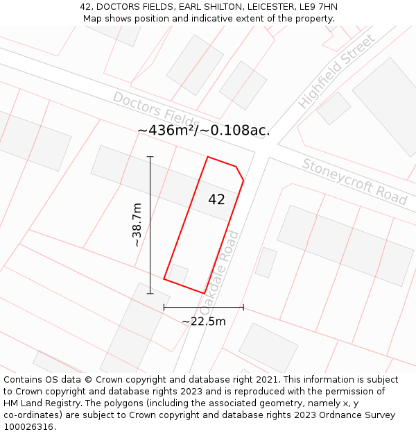 42, DOCTORS FIELDS, EARL SHILTON, LEICESTER, LE9 7HN: Plot and title map