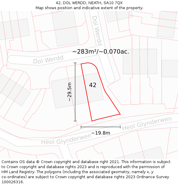 42, DOL WERDD, NEATH, SA10 7QX: Plot and title map